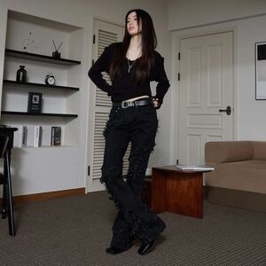 Rick Owens Drkshdw Black Ripped Distressed Mid Rise Skinny Bootcut Jeans